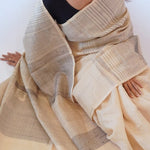 LINE TEXTURE - Beige Handwoven Silk Saree-Jiyo - Sarees