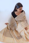 LINE TEXTURE - Beige Handwoven Silk Saree-Jiyo - Sarees