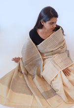 LINE TEXTURE - Beige Handwoven Silk Saree-Jiyo - Sarees