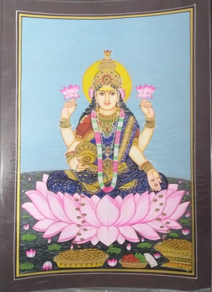 Lakshmi Miniature Painting By Rajendra Sharma