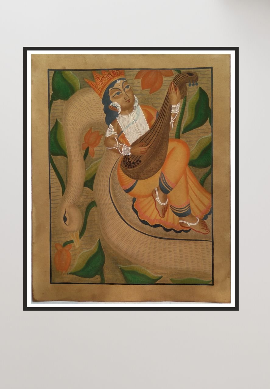 Maa Saraswati Kalighat Style Painting for Sale