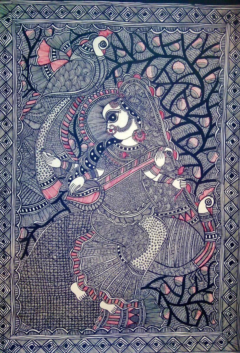 Maa Saraswati Madhubani Painting by Pratima Bharti