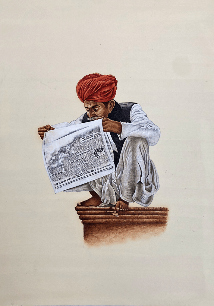 Rajasthani Man in Miniature Painting by Mohan Prajapati