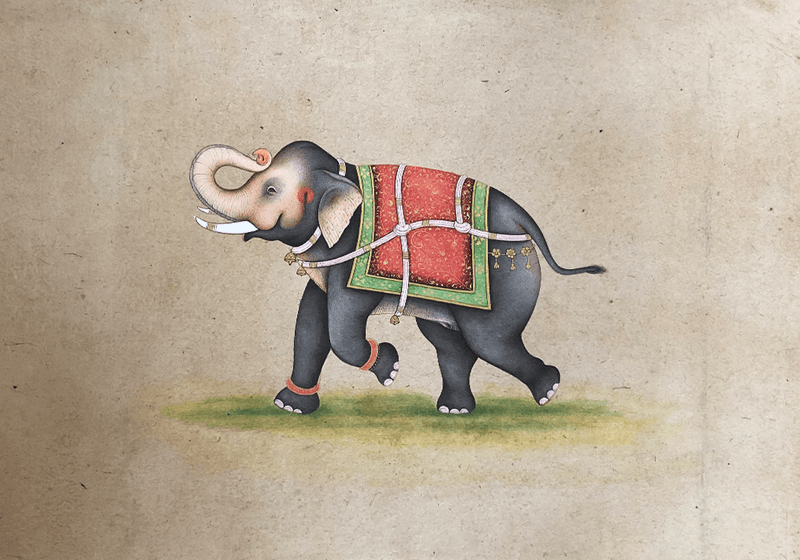 An Ornate Elephant in Miniature Painting by Mohan Prajapati