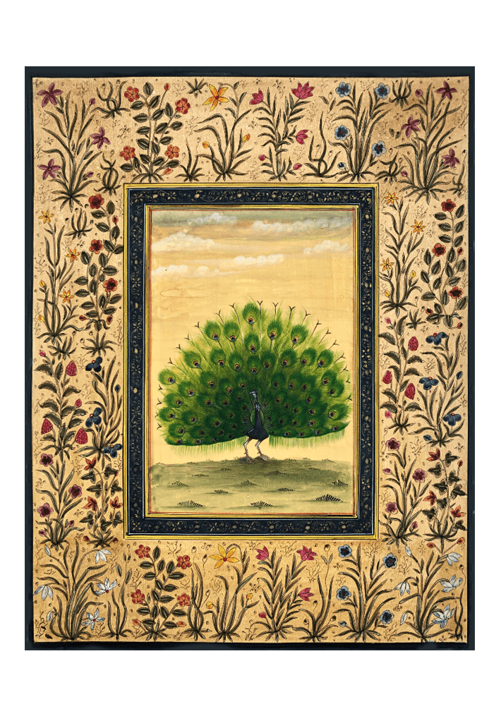 An Exquisite Peacock in Miniature Painting by Mohan Prajapati