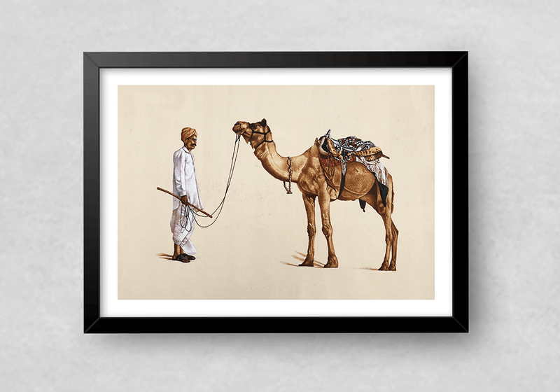 A Camel and the Rider in Miniature Painting by Mohan Prajapati