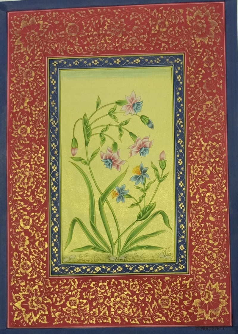 Mughal flowers Miniature style Painting for sale