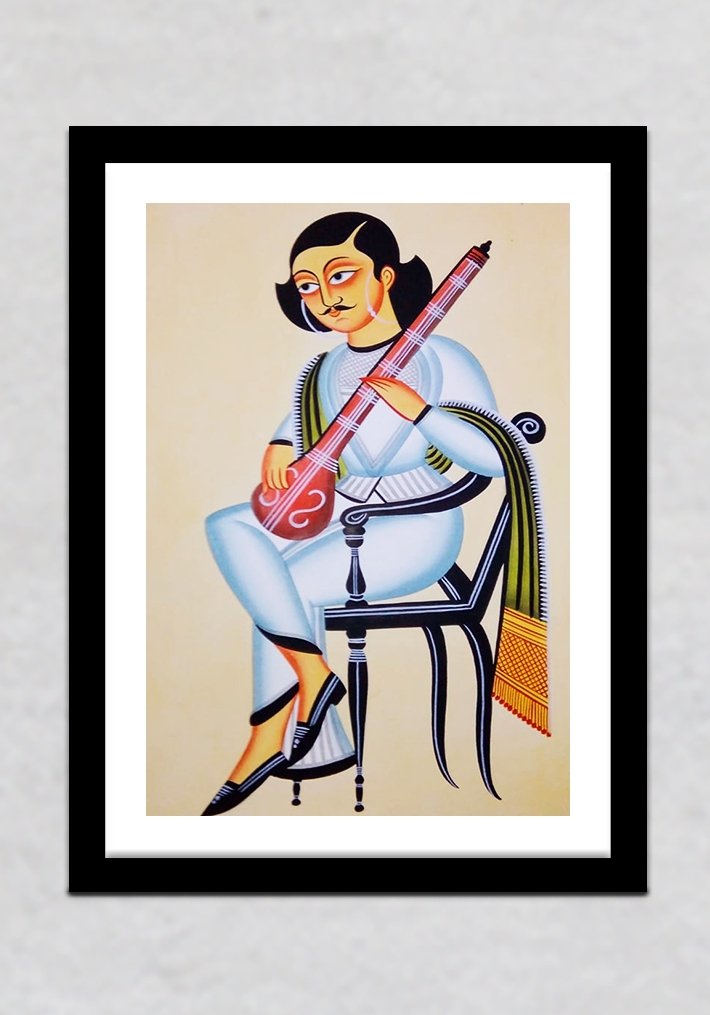Music Teacher Kalighat Painting by Manoranjan Chitrakar