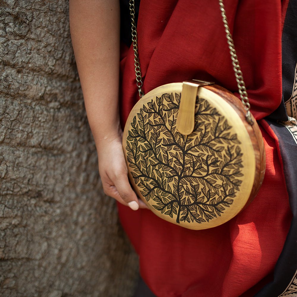 MY DEEPEST ROOTS, round wood clutch-Women's Wood Clutch