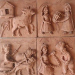 My Village: Set of 4 Terracotta Art Tiles by Dinesh Molela-Paintings by Master Artists