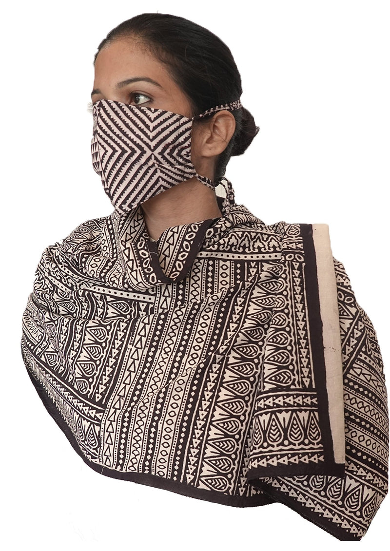Nor black nor white , Bagh Printed stole and mask combo-
