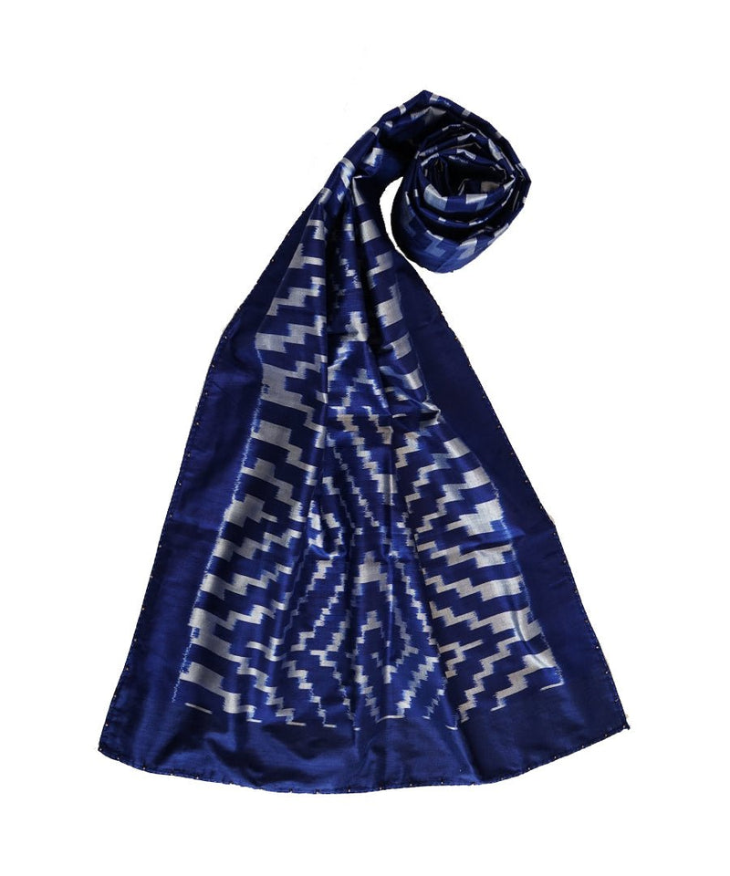 OPTICAL - BLUE Handwoven SILK STOLE-