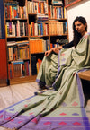 PEEPAL LEAF- green and purple Handwoven Cotton Saree-Jiyo - Sarees