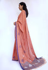 PEEPAL LEAF- orange and blue Handwoven Cotton Saree-Jiyo - Sarees