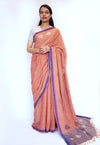 PEEPAL LEAF- orange and blue Handwoven Cotton Saree-Jiyo - Sarees