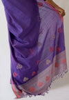 PEEPAL LEAF- Powder Blue and purple Handwoven Cotton Saree-Jiyo - Sarees