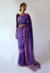 PEEPAL LEAF- Powder Blue and purple Handwoven Cotton Saree-Jiyo - Sarees