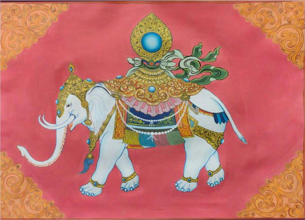 Precious Elephant, Thangka painting by Krishna Tashi Palmo