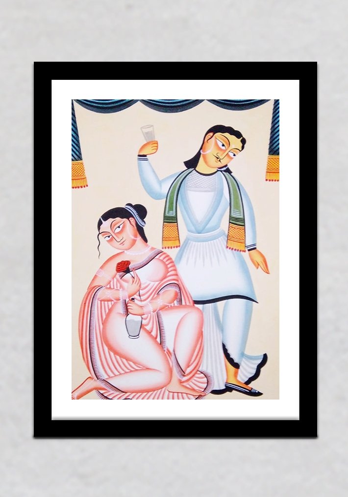 Rajkumar & Rajkumari Kalighat Painting by Manoranjan Chitrakar