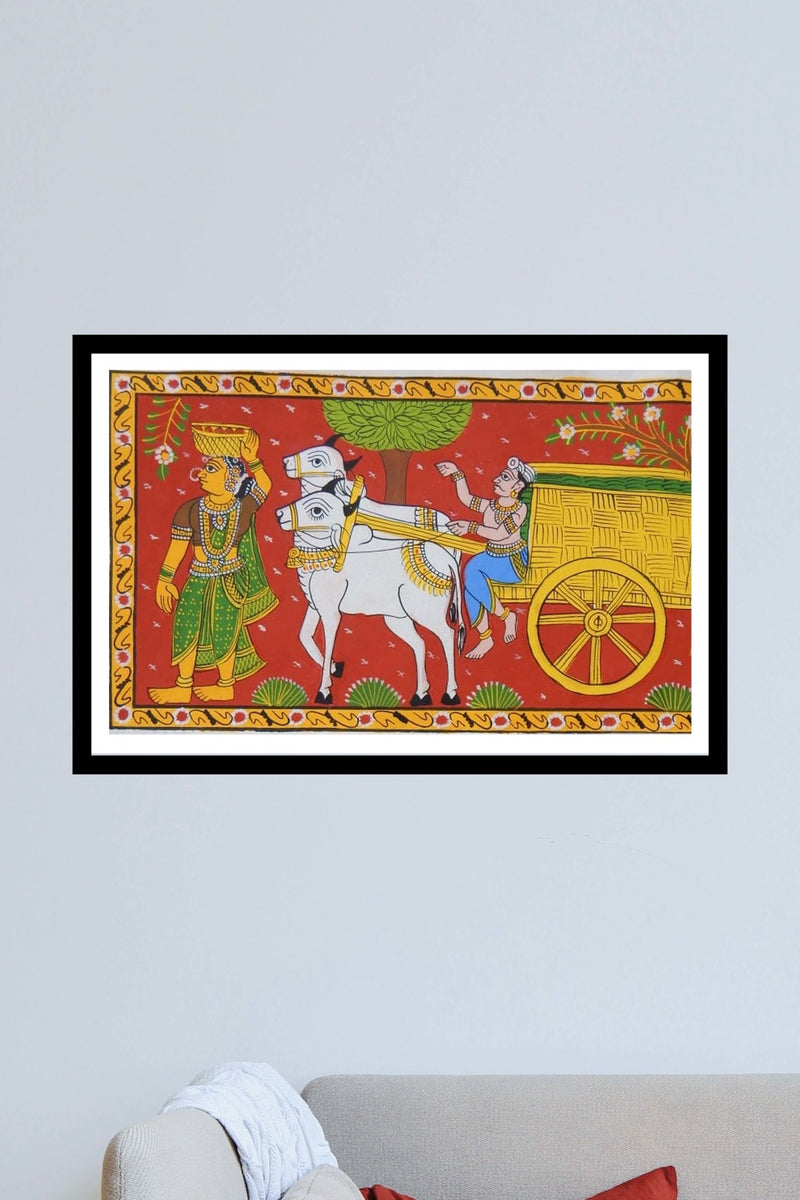 RURAL VILLAGE LIFE CHERIYAL SCROLL PAINTING for sale