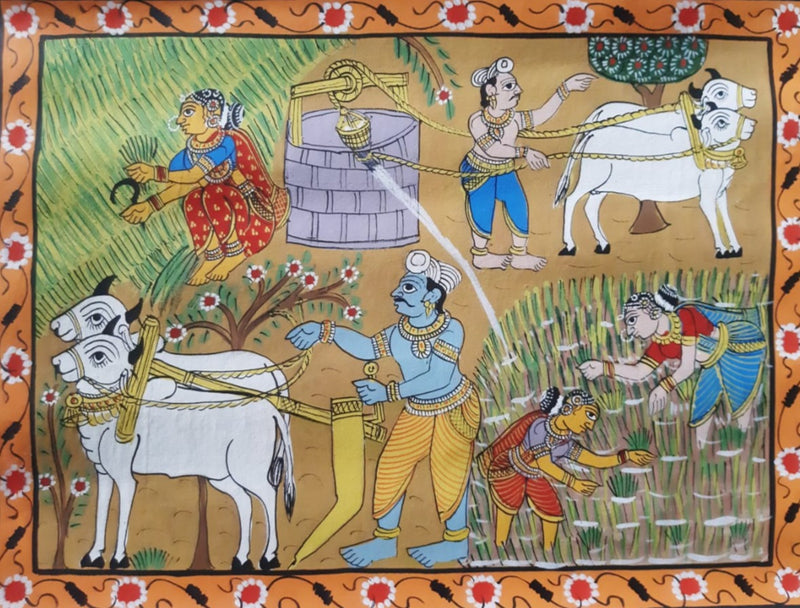 Online Cheriyal Scroll Artwork of Rural Village Life