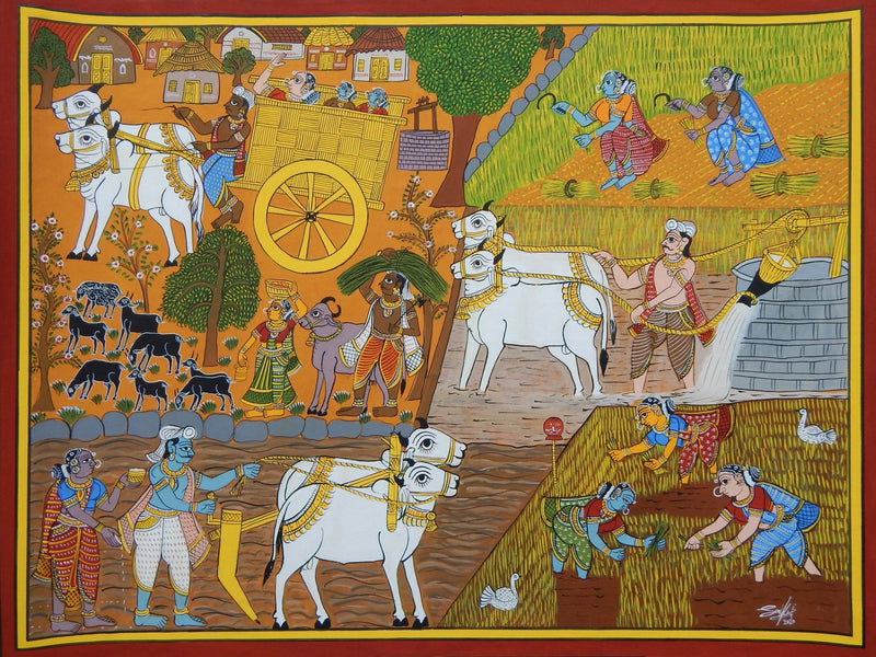 Rural Village Life : Cheriyal Scroll Painting