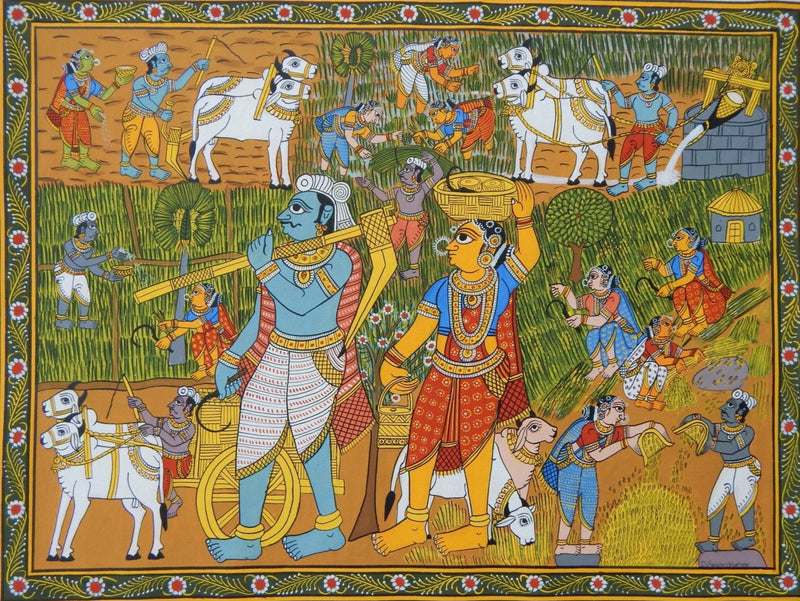 Rural Village Life : Cheriyal Scroll Painting