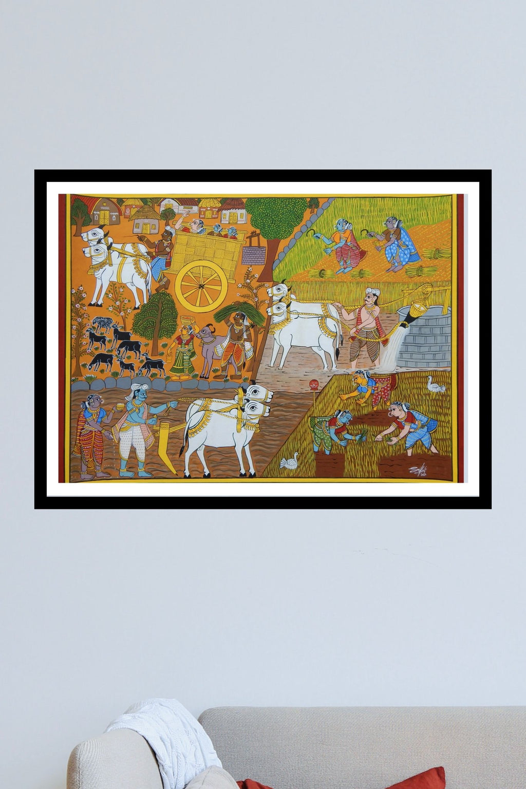 Rural village life cheriyal scroll art for sale