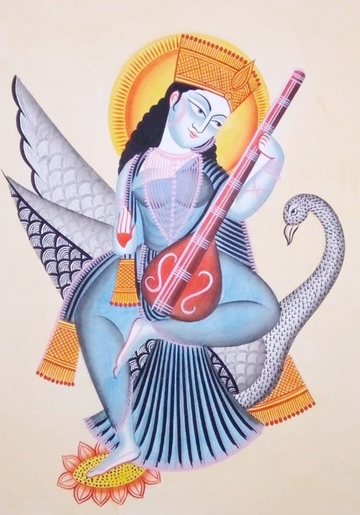 Buy Saraswati Kalighat Painting by Manoranjan Chitrakar