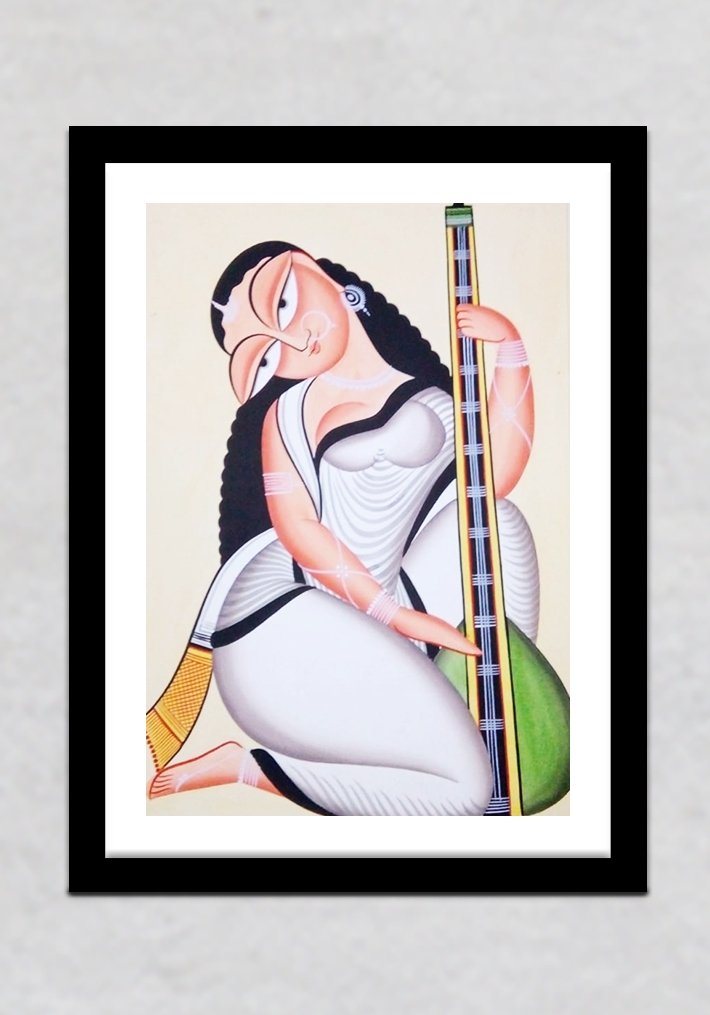 Saraswati Kalighat Painting by Manoranjan Chitrakar