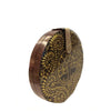 Seeds of Love, gold and black round wood clutch-Women's Wood Clutch