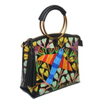 Gond Art black leather bag