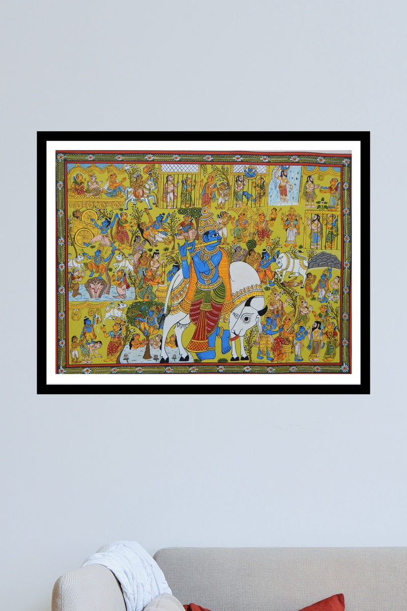 Srikrishna story cheriyal scroll painting for sale