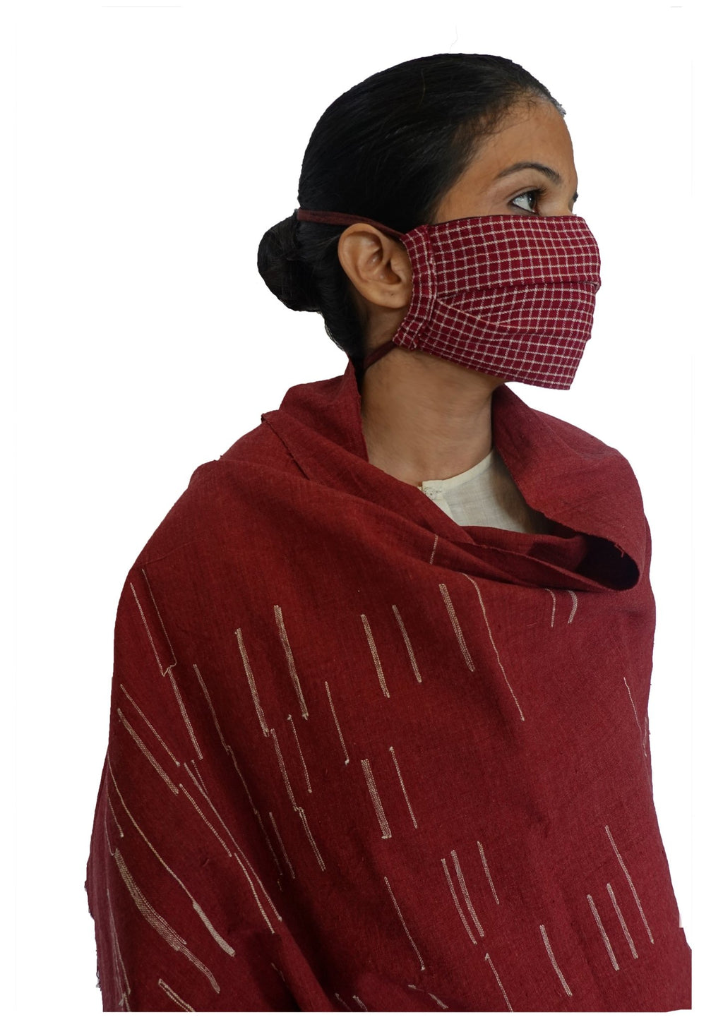 Stories in lines , Kotpad woven stole and mask combo (rust)-
