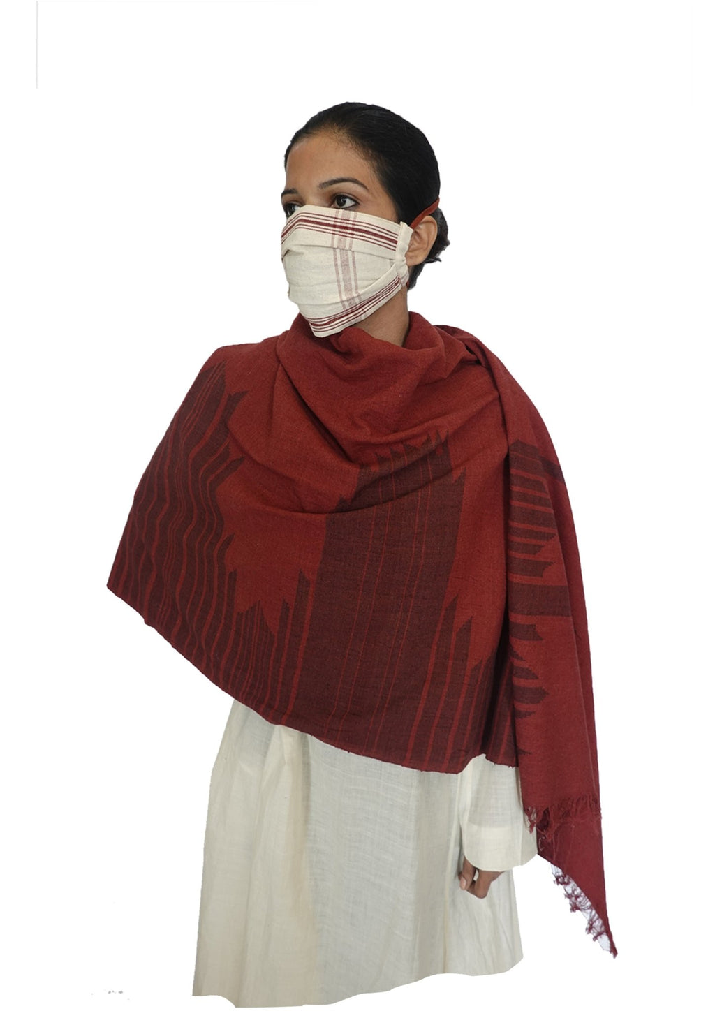 Stories in lines , Kotpad woven stole and mask combo (rust)-