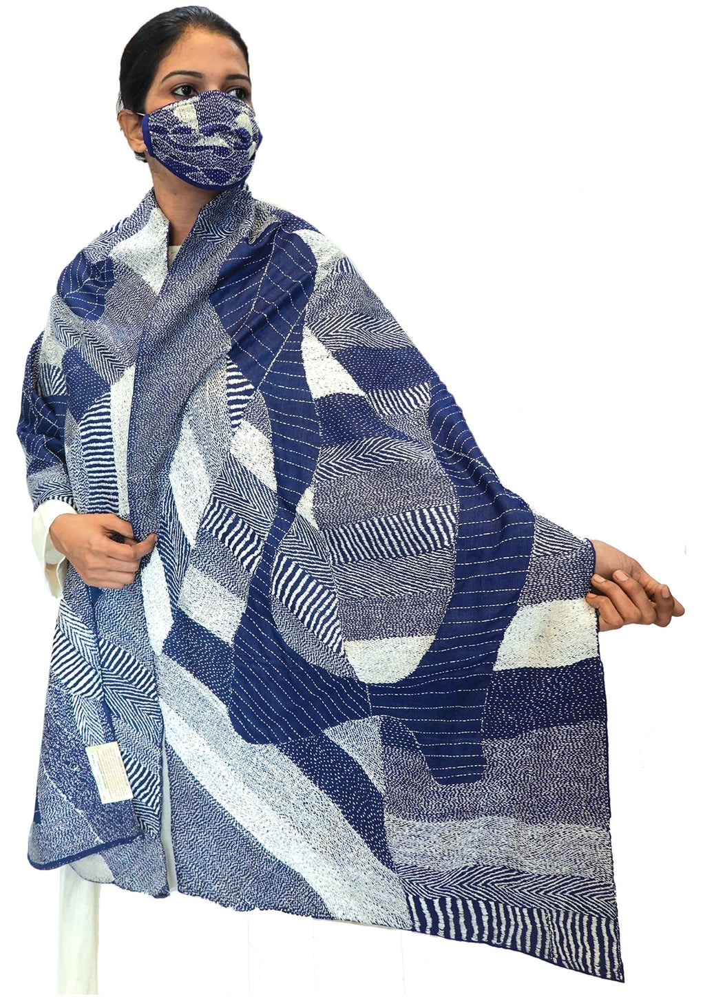 Stories in lines, Sujani hand embroidered stole and mask combo-