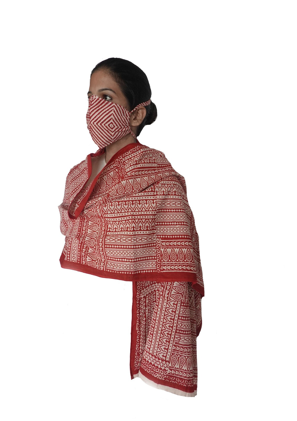 Stories in red , Bagh Printed stole and mask combo (red)-