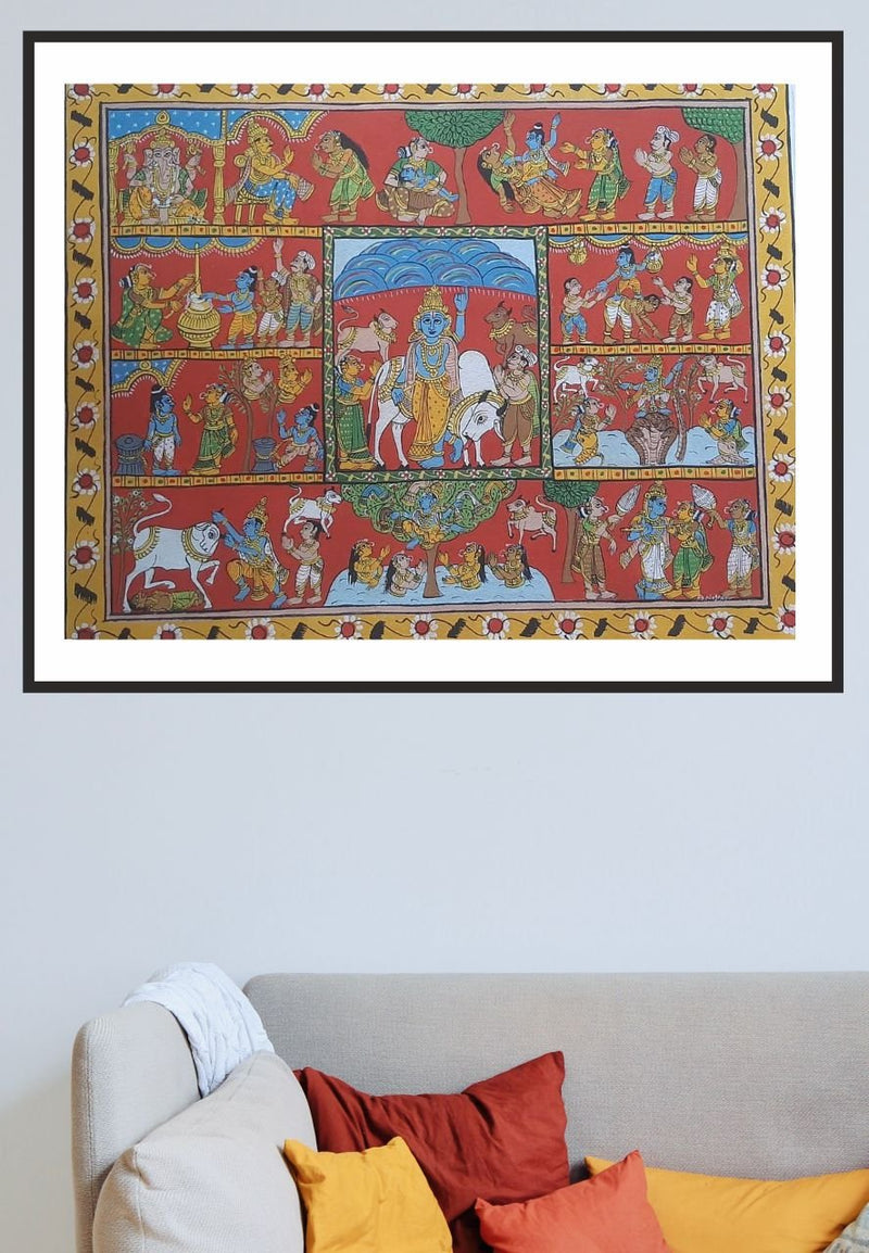 Shri Krishna Story Painting in Cheriyal Scroll Art