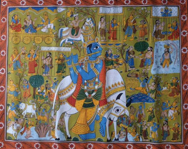 Story Of Shri Krishna Cheriyal Scroll Painting For Sale