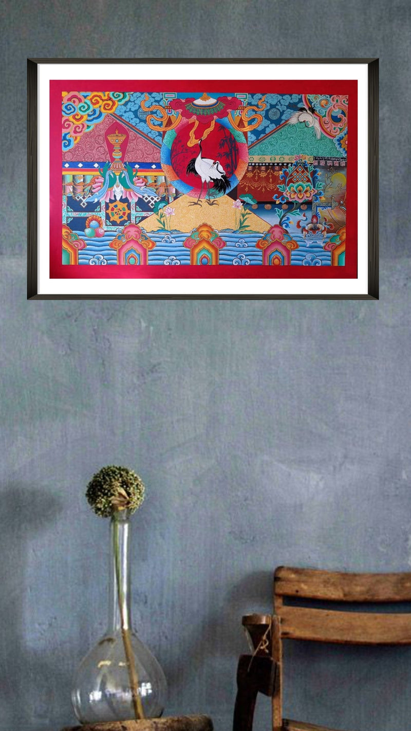 The Crane: Thangka Painting by Krishna Tashi Palmo