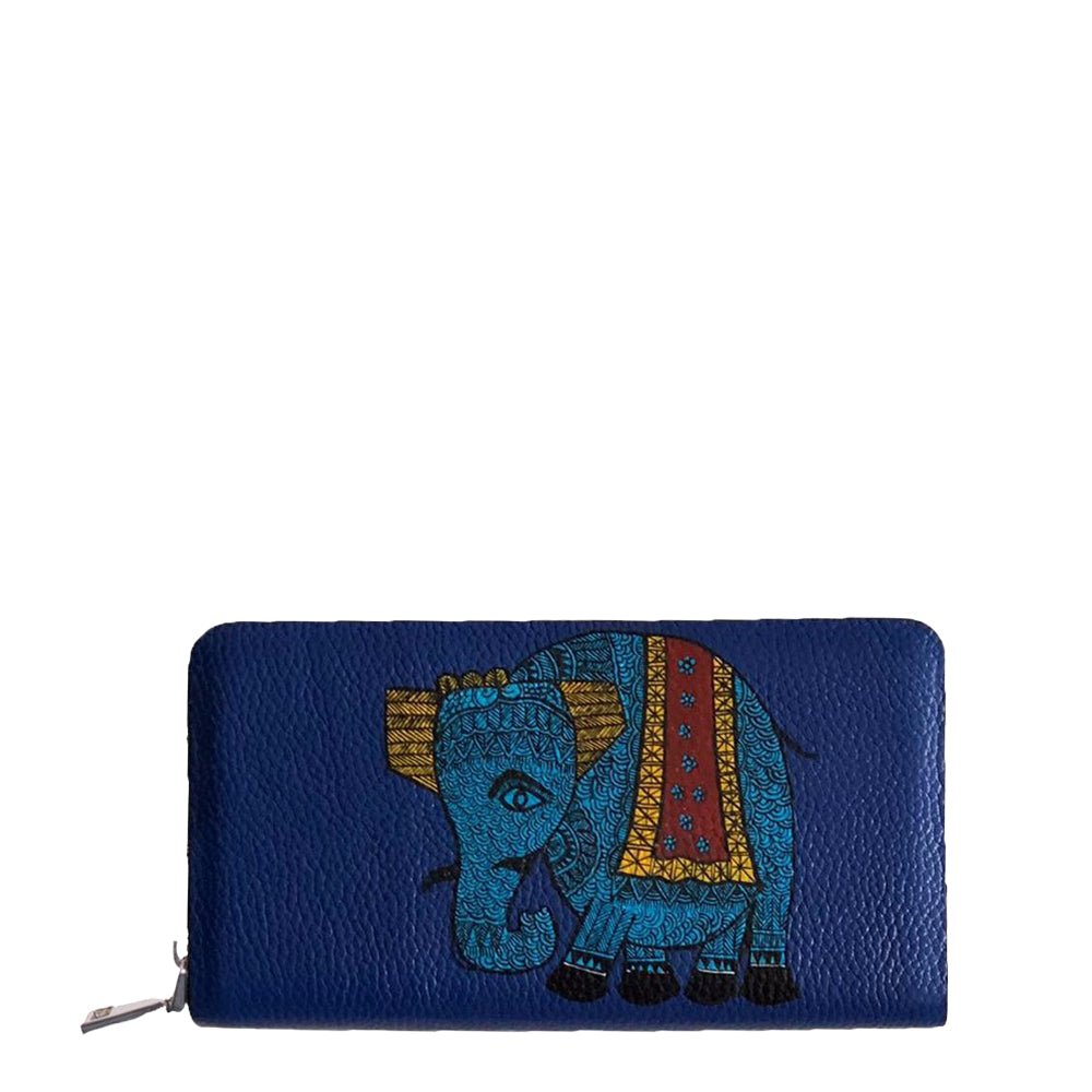 The Elephant, Top Grain Leather Blue Wallet-