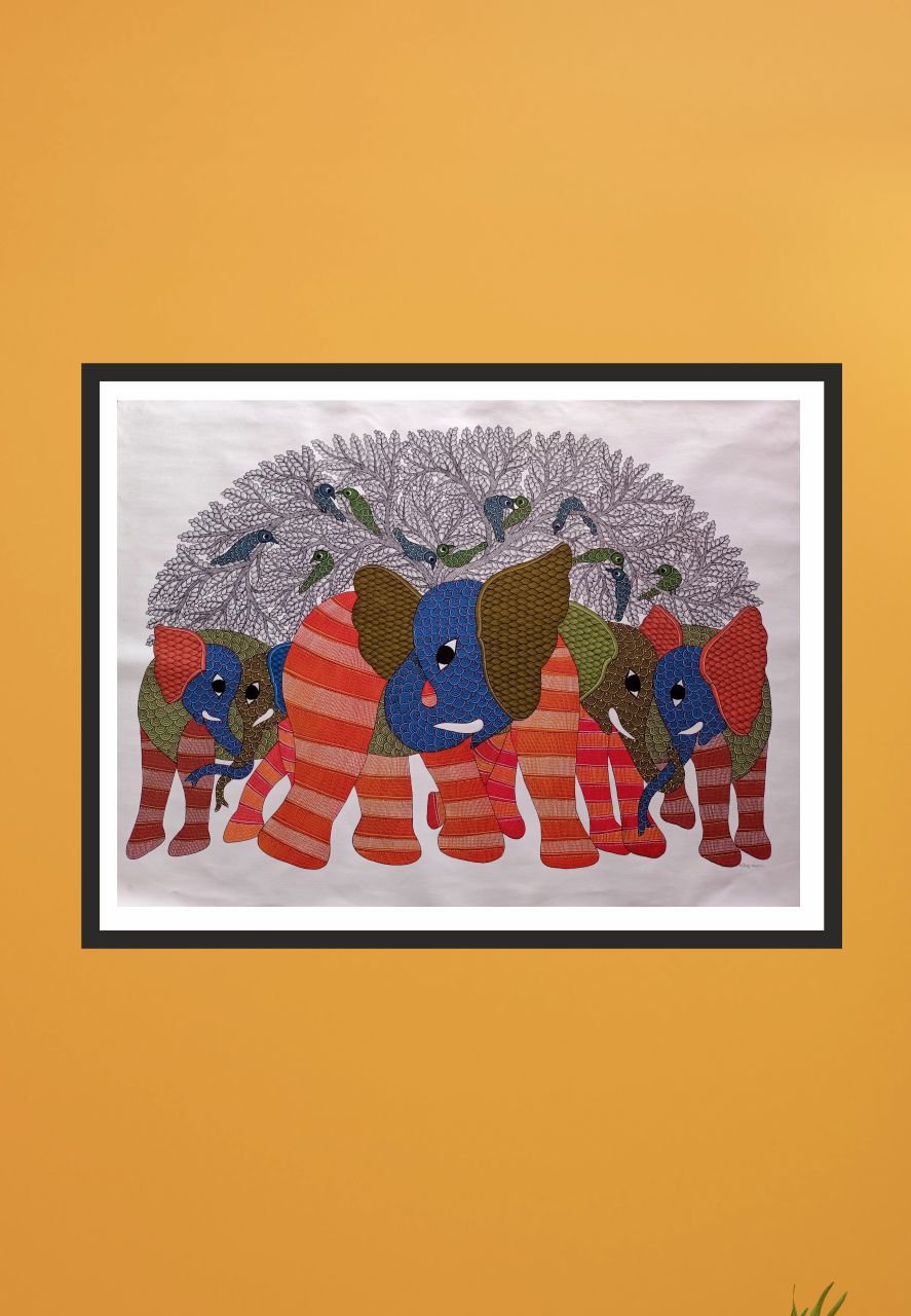 Buy Traditional Gond Art Elephant Painting