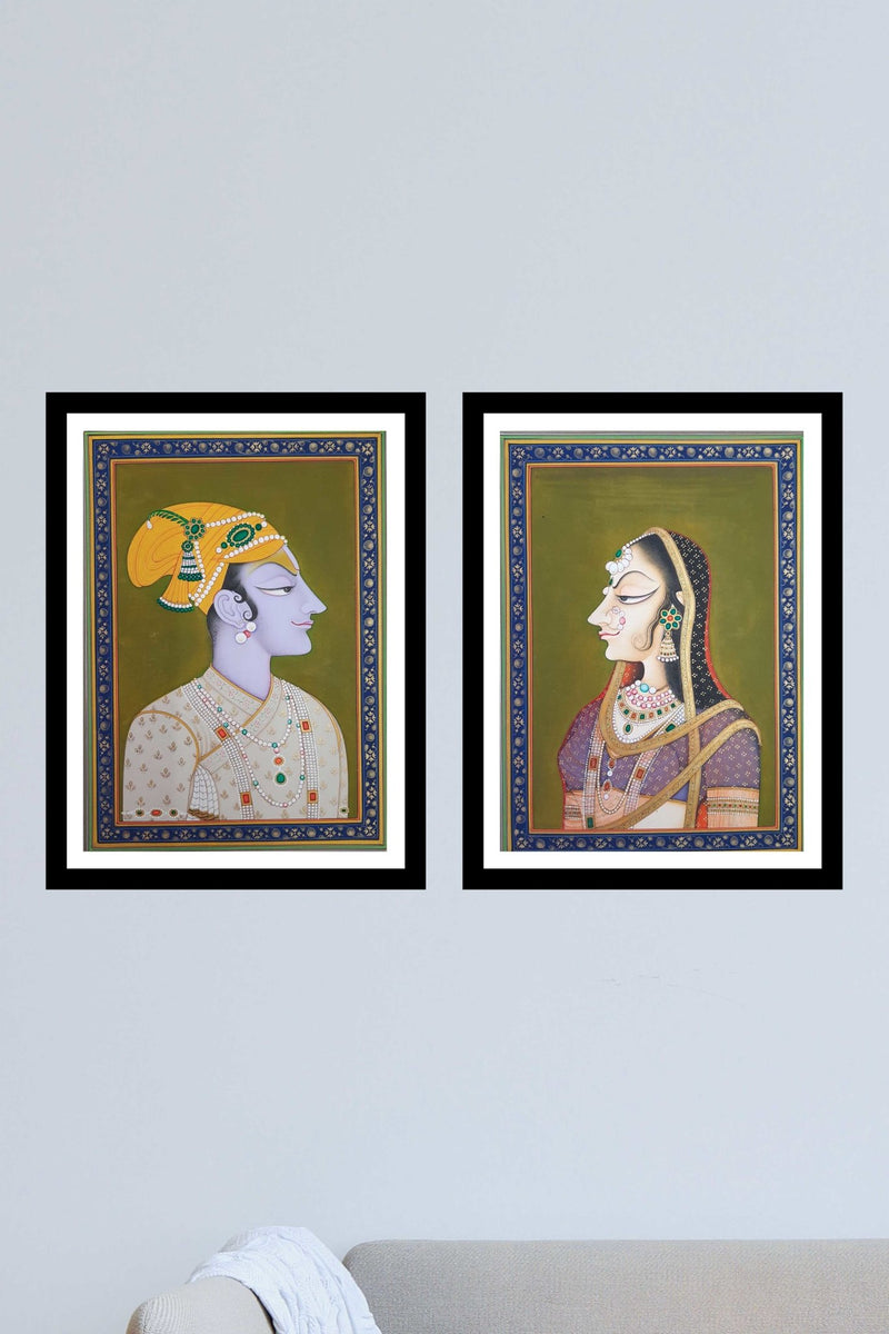 The King and Queen: Bani Thani Miniature style, set of 2 paintings by Mohan Prajapati