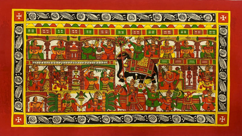 The Procession, Phad painting by Kalyan Joshi-Paintings by Master Artists