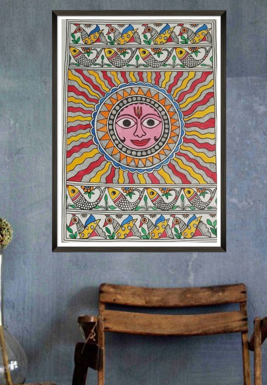 THE SUN: MADHUBANI PAINTING BY PRITI KARN-Paintings by Master Artists