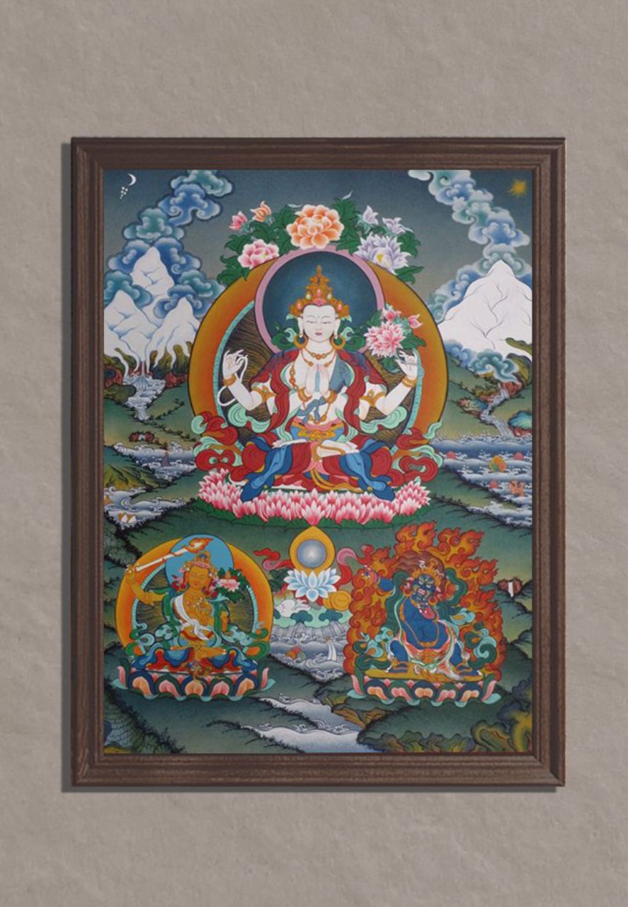 Three Supreme Gods: Thangka Painting by Krishna Tashi Palmo-