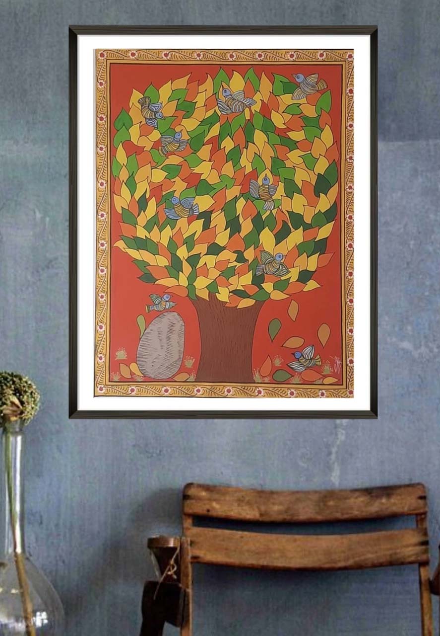 TREE OF LIFE CHERIYAL SCROLL PAINTING for sale