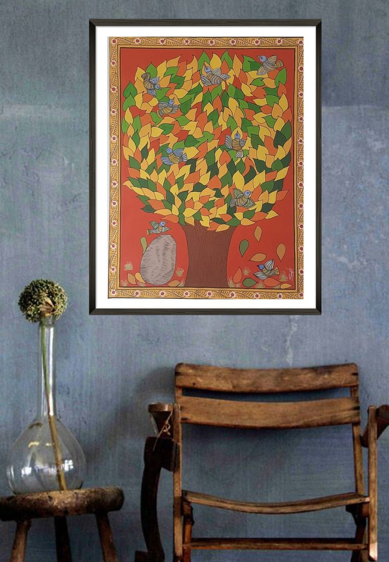 Life Of Tree Painting In Cheriyal Scroll Art Style 