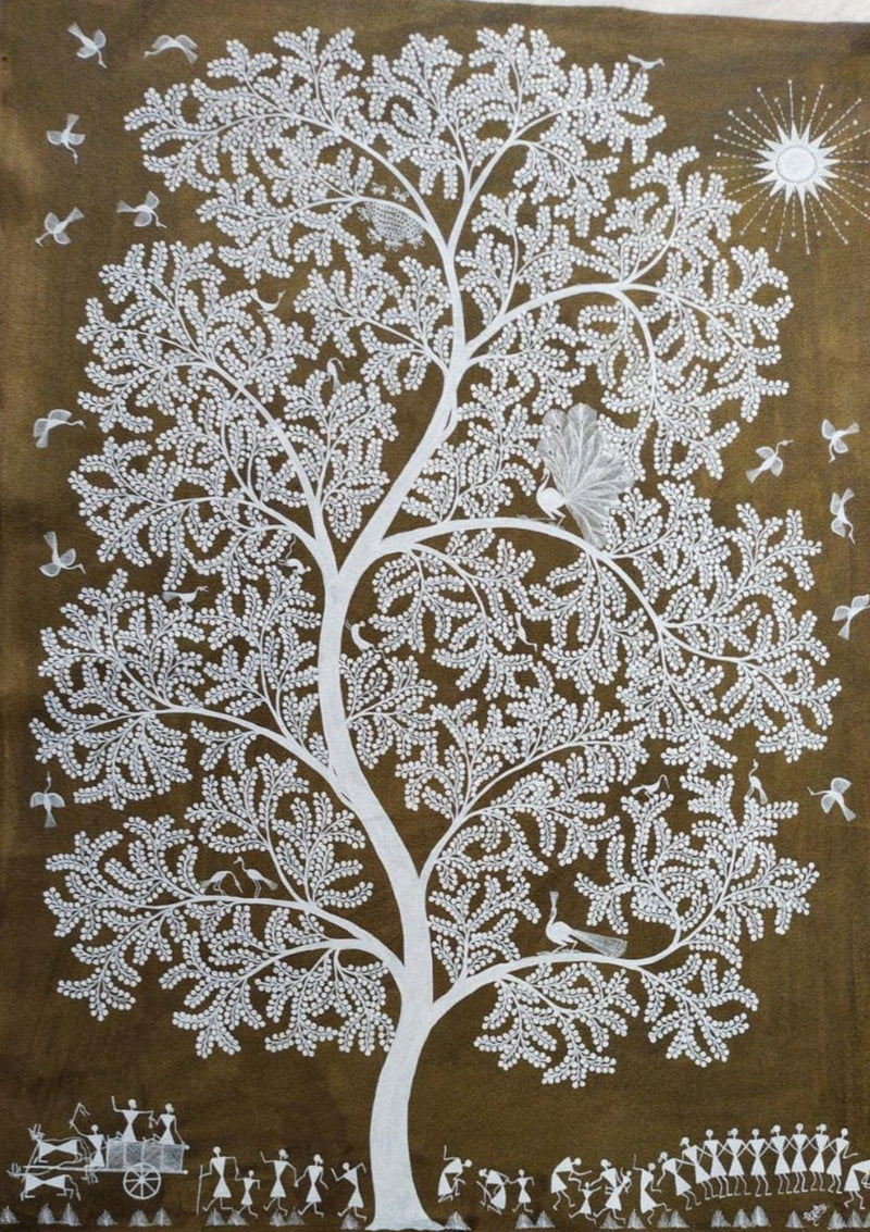 Tree of life Warli painting by Dilip Rama Bahotha Paintings by Master Artists