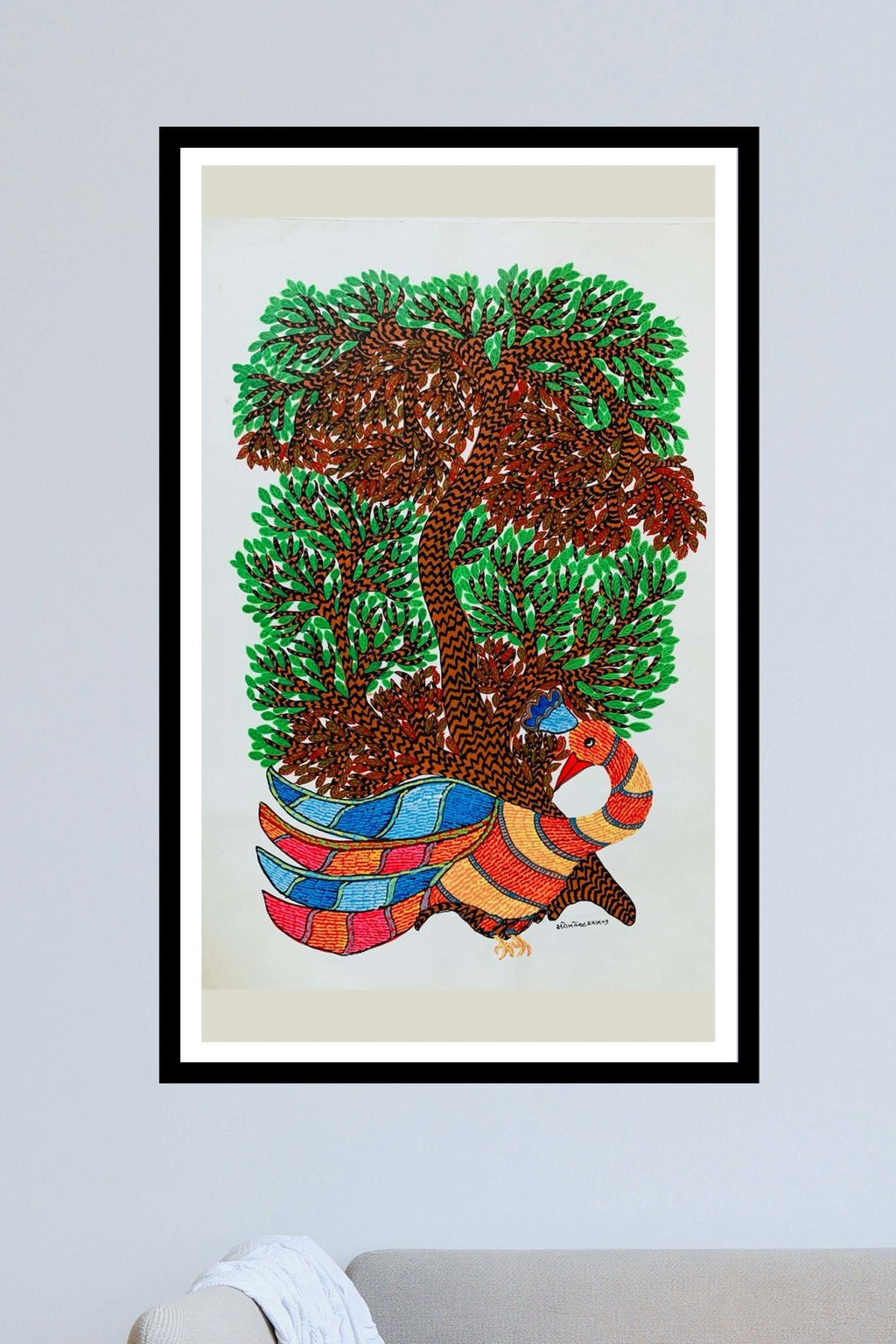 Tree Peacock: GOND ART BY SAROJ VENKAT SHYAM-Paintings by Master Artists
